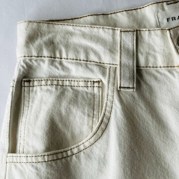Frame Oversize Jeans in White Size 26 Tan Accent Wide Hem - Picture 5 of 14